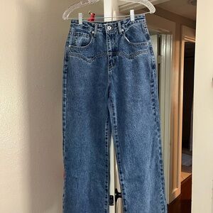 Beginning Boutique Catch Up Mid Wash Straight Leg Denim Jeans